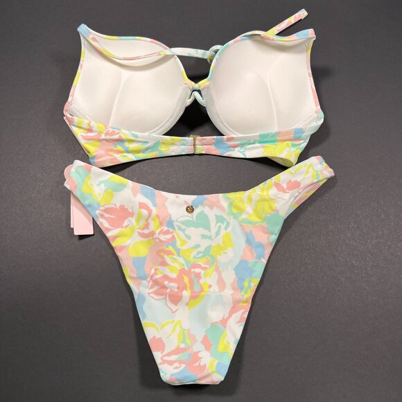 Victoria Secret 32C S Bombshell Push Up Bikini Brazilian Set Blue Pink Pastel - Picture 5 of 11